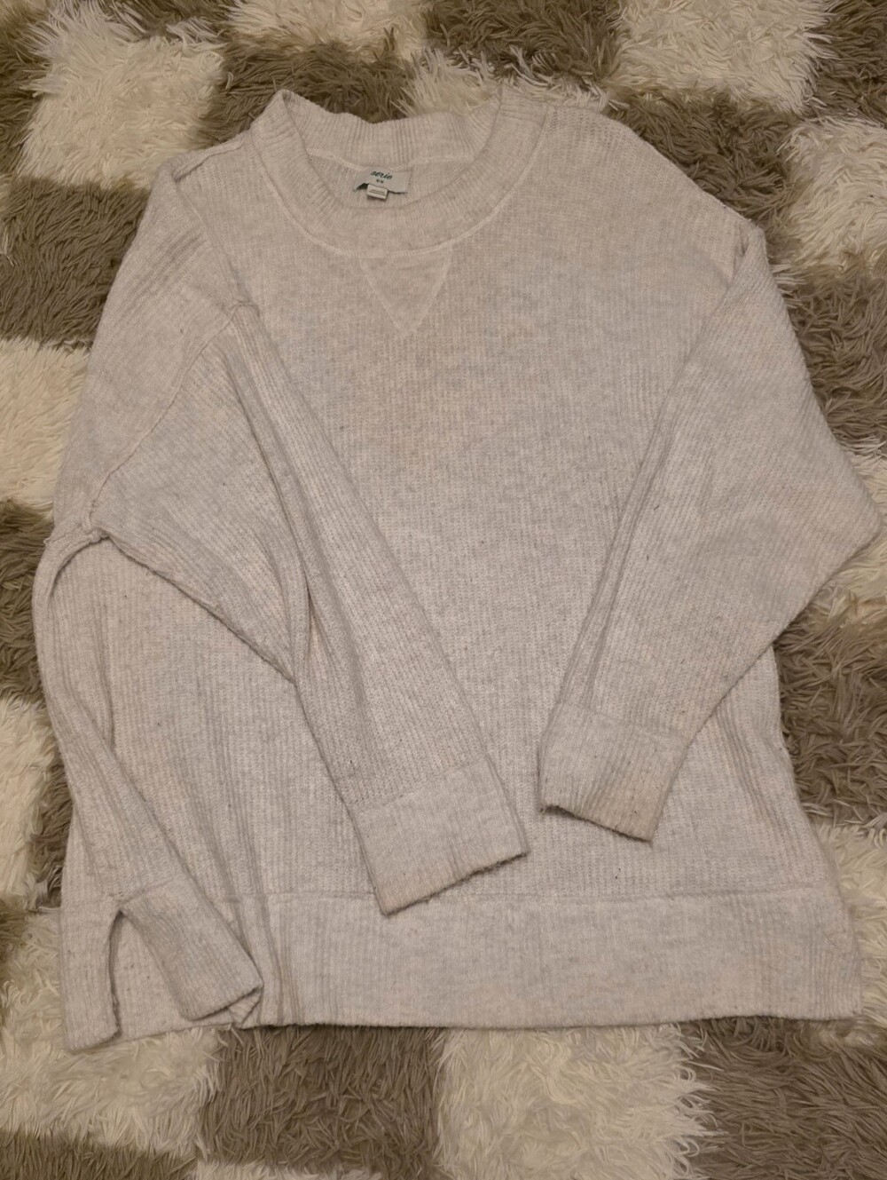 Aerie Ribbed Oversized Crew Neck Sweater - Cream